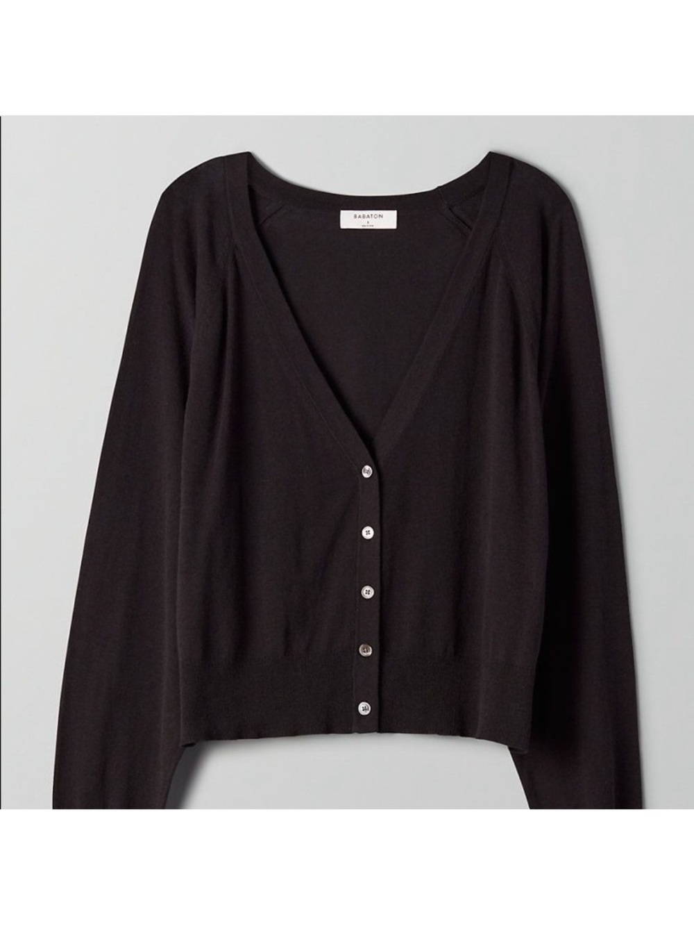 NWT Babaton Peter Cardigan Knit Black Cropped Button Down Cotton Blend